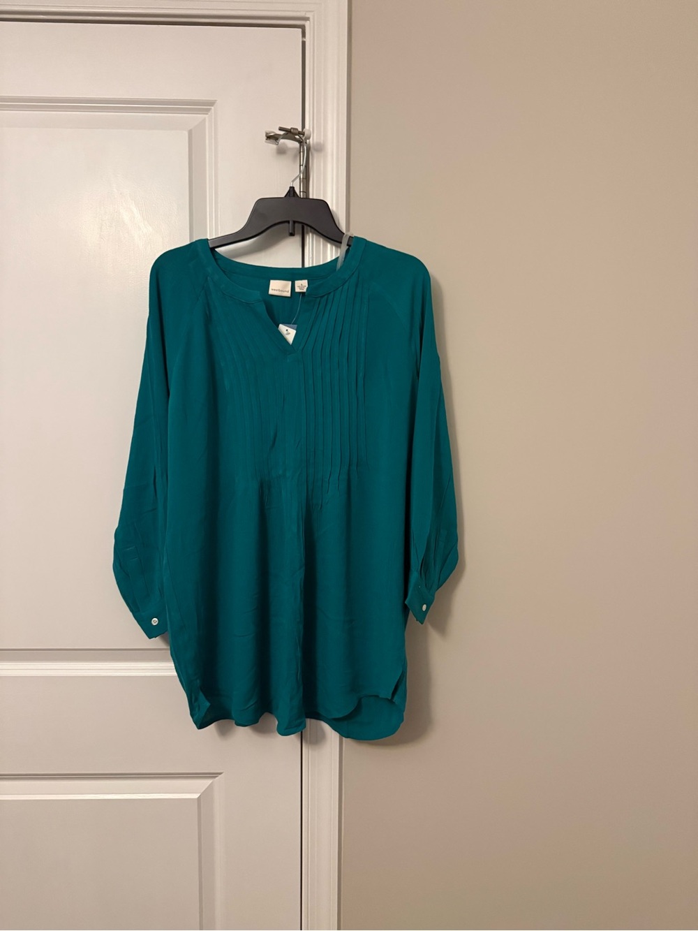 Westbound Teal Pintuck V-Neck Tunic